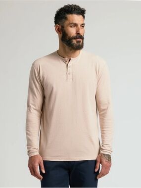 Men's True Classic Long Sleeve Henley 2 pack  - Beige and Grey - NWT